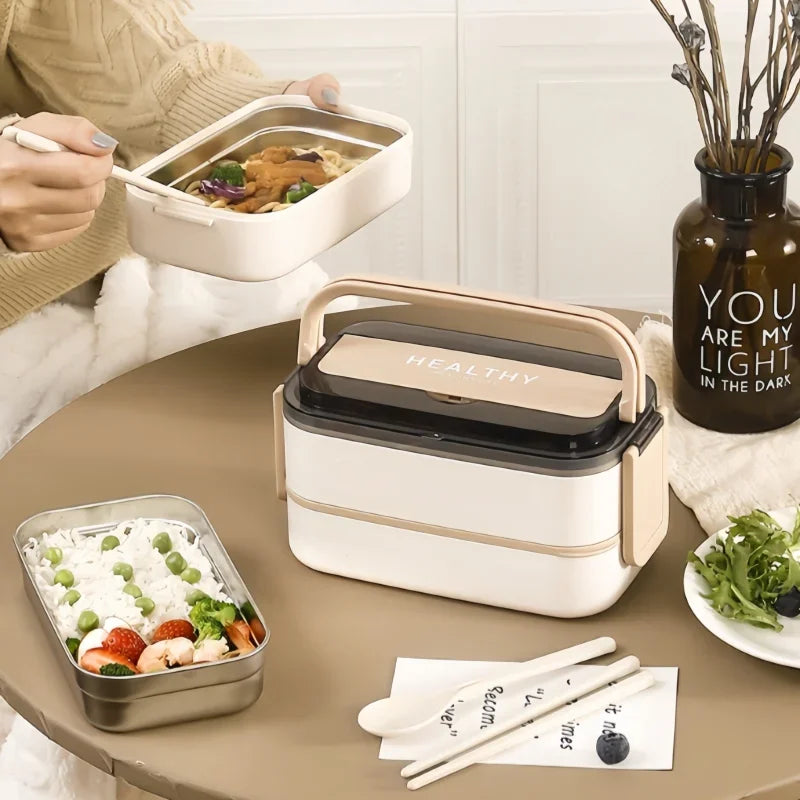 Double Layer 304 Stainless Steel Bento Box Sealed and Insulated Lunch Box Compartment Student Lunch Box for Students