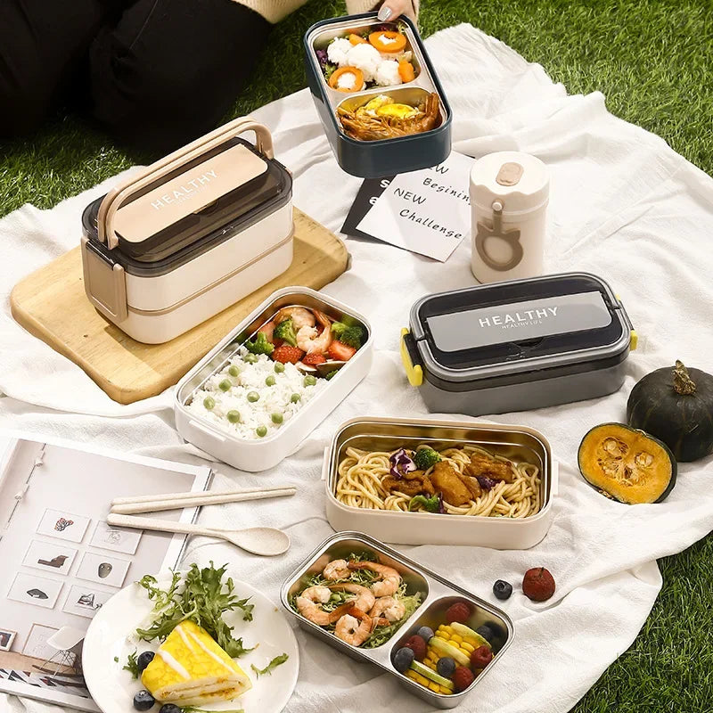 Double Layer 304 Stainless Steel Bento Box Sealed and Insulated Lunch Box Compartment Student Lunch Box for Students