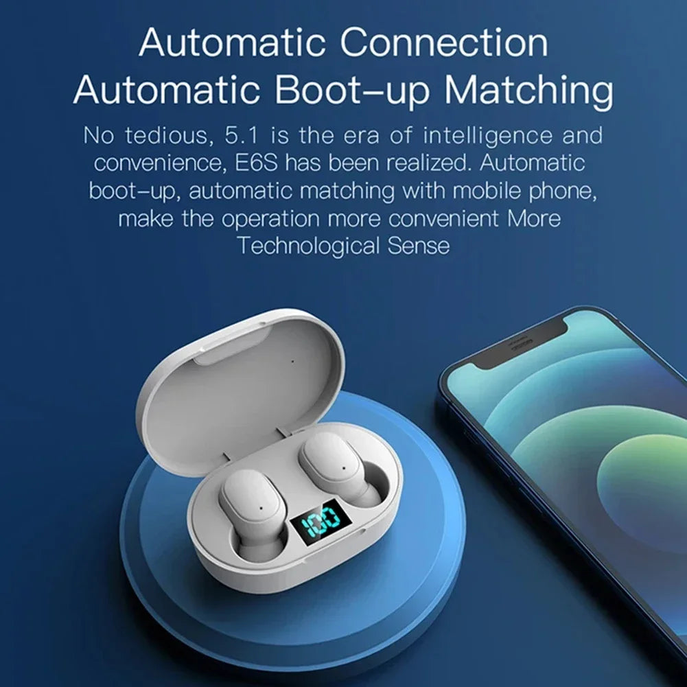 E6S Wireless Earbuds Noise Canceling Waterproof Ear Buds in-Ear Stereo Headphones with LED Display Charging Case