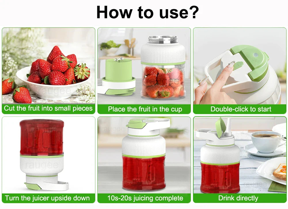 Electric Juicer Portable Freshly Squeezed Fruit Juice Smoothie Milkshake Juicer Cup USB Rechargeable for Kitchen