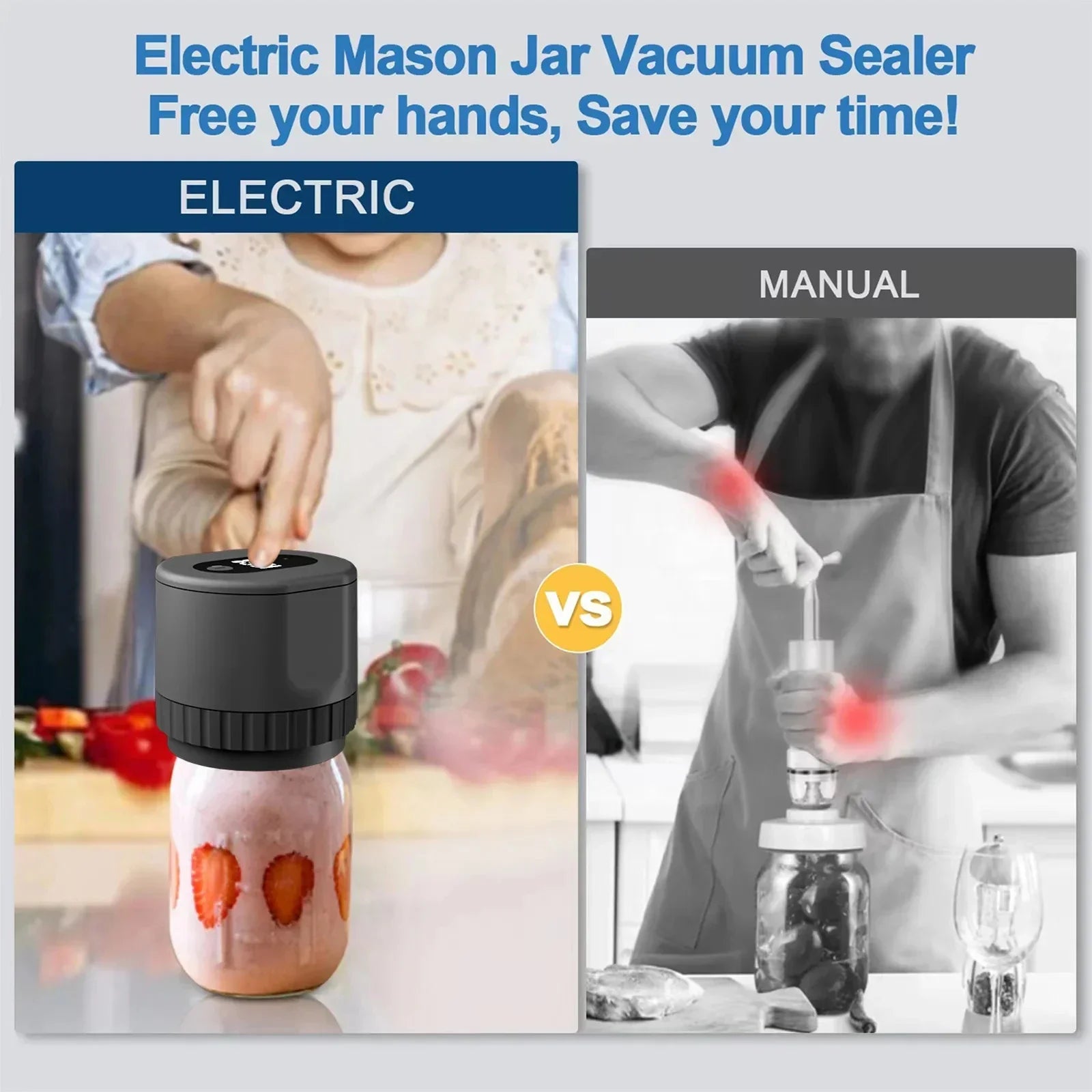 Electric Mason Jar Vacuum Sealer Jar Vacuum Sealer For Canning Jars + Two Types Mason Lids For Food Storage Fermentation