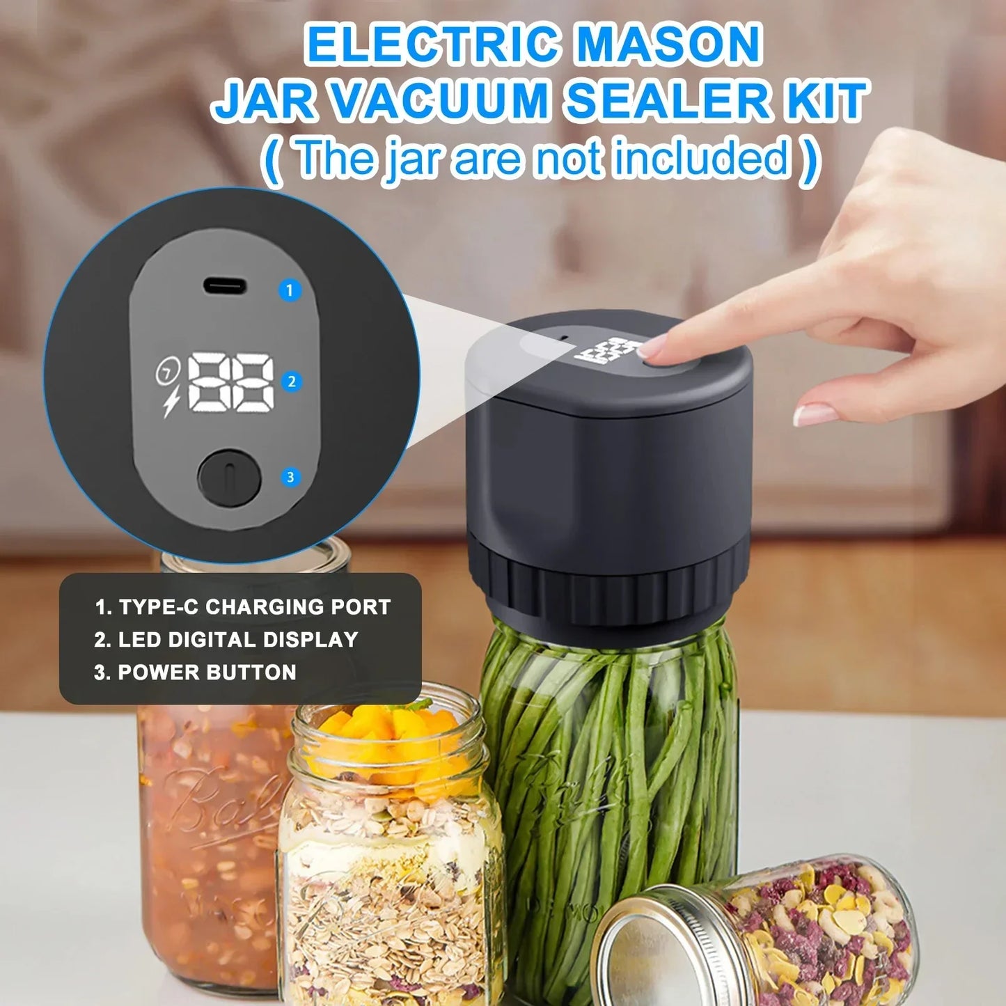 Electric Mason Jar Vacuum Sealer Jar Vacuum Sealer For Canning Jars + Two Types Mason Lids For Food Storage Fermentation