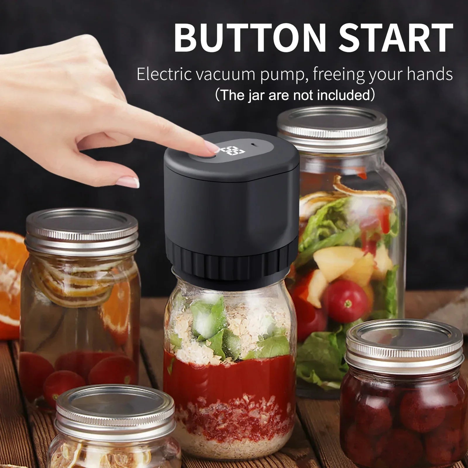 Electric Mason Jar Vacuum Sealer Jar Vacuum Sealer For Canning Jars + Two Types Mason Lids For Food Storage Fermentation