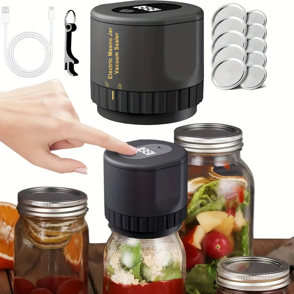 Electric Mason Jar Vacuum Sealer Kit Cordless Automatic Jar Sealer Set for Food Storage Fermentation Kitchen Tools