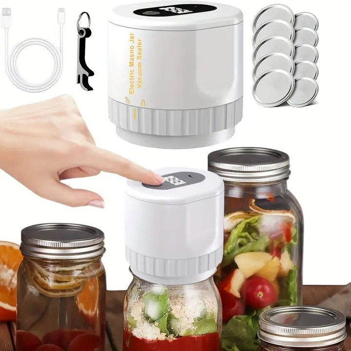 Electric Mason Jar Vacuum Sealer Kit Cordless Automatic Jar Sealer Set for Food Storage Fermentation Kitchen Tools