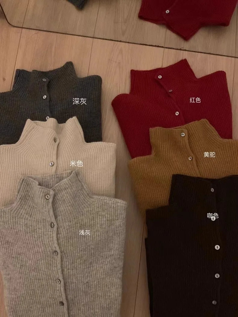 European goods turtleneck pure cashmere knit cardigan women’s autumn and winter temperament loose sweater wool top