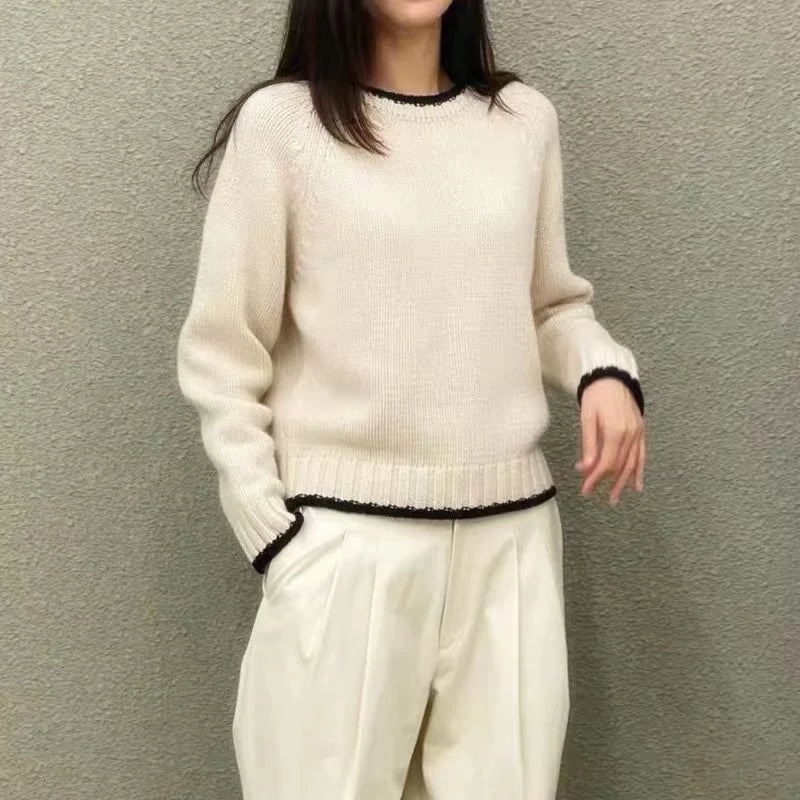 Fashion match color round neck cashmere sweater women’s autumn/winter Korean version thick wool base sweater loose