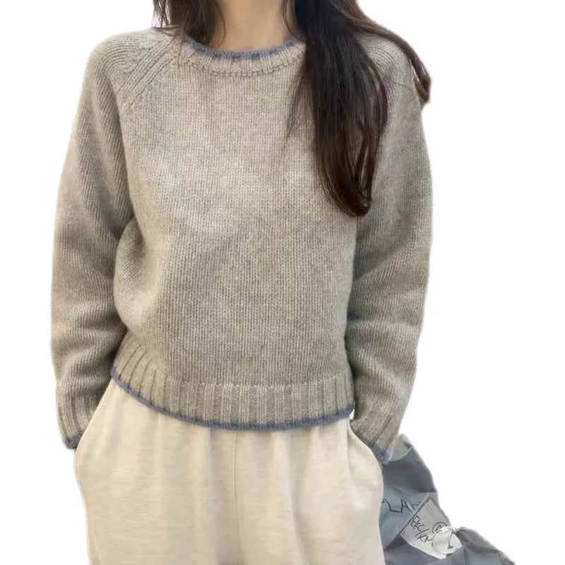 Fashion match color round neck cashmere sweater women’s autumn/winter Korean version thick wool base sweater loose