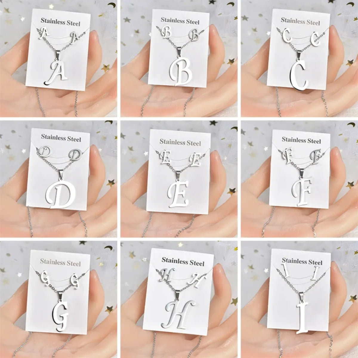 Fashion Stainless Steel Alphabet Initial Necklace 26 English Letter Earrings Necklace For Women Set Personalize Jewelry