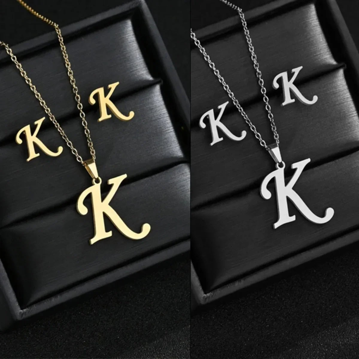 Fashion Stainless Steel Alphabet Initial Necklace 26 English Letter Earrings Necklace For Women Set Personalize Jewelry