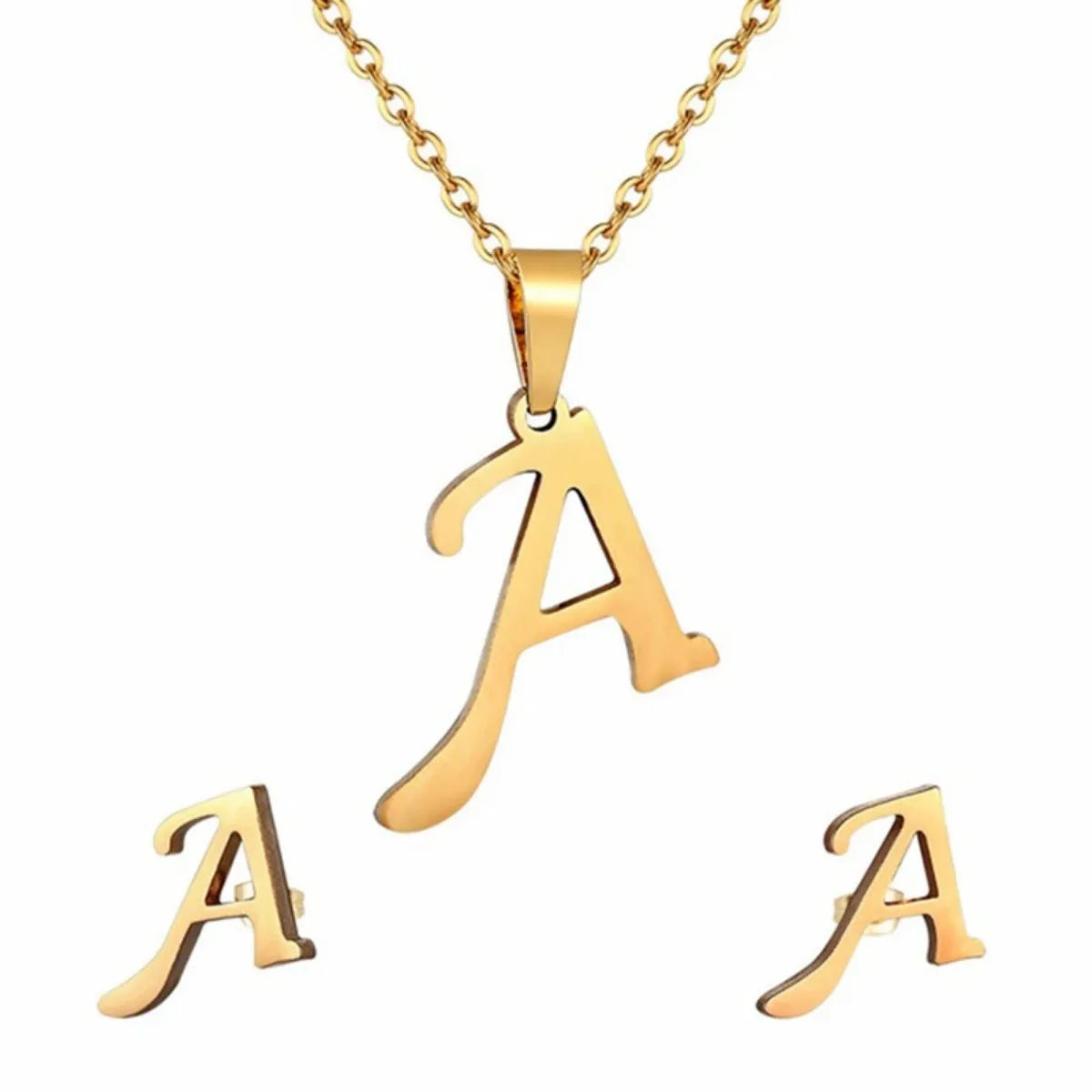 Fashion Stainless Steel Alphabet Initial Necklace 26 English Letter Earrings Necklace For Women Set Personalize Jewelry