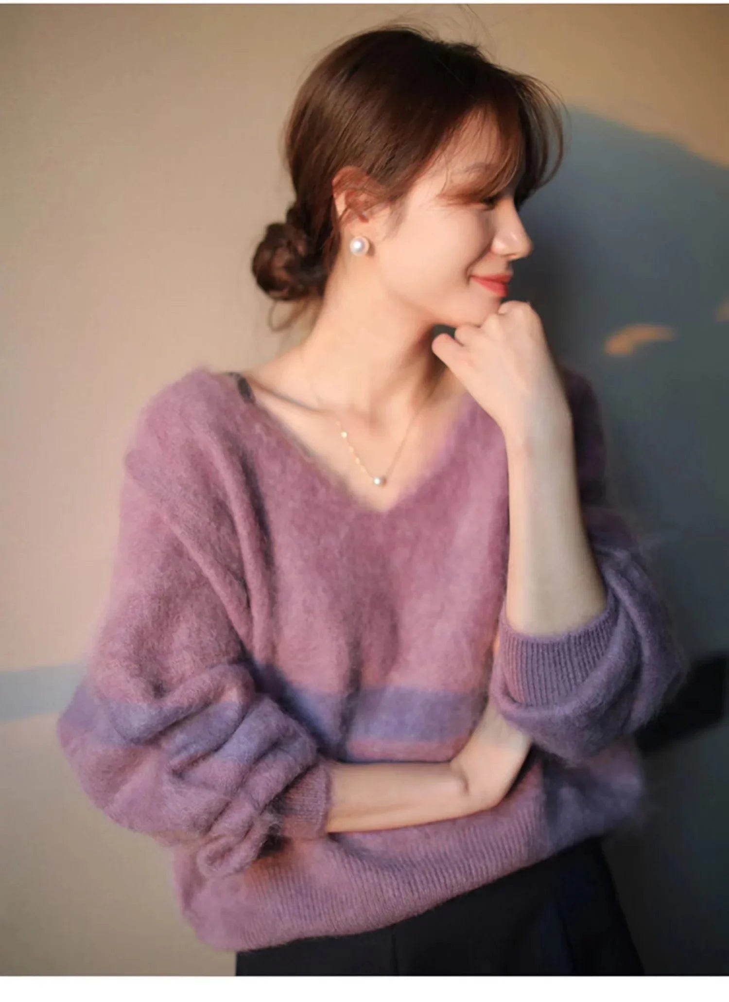 Fashion versatile cashmere sweater women fall winter V-neck loose and thick sweater sweater with wool knit