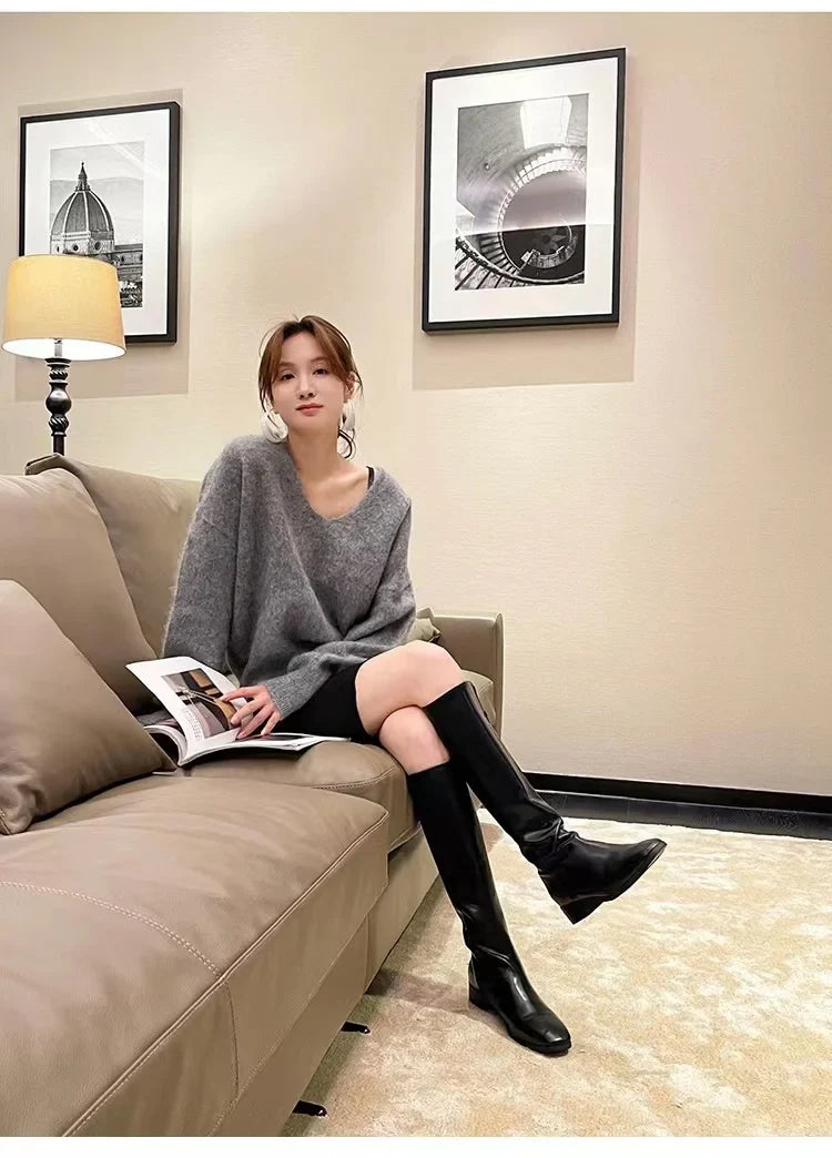 Fashion versatile cashmere sweater women fall winter V-neck loose and thick sweater sweater with wool knit