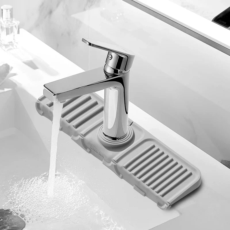 FaSoLa Kitchen Sink Splash Guard Silicone Faucet Handle Drip Catcher Tray Dish Soap Dispenser Sponge Holder Mat