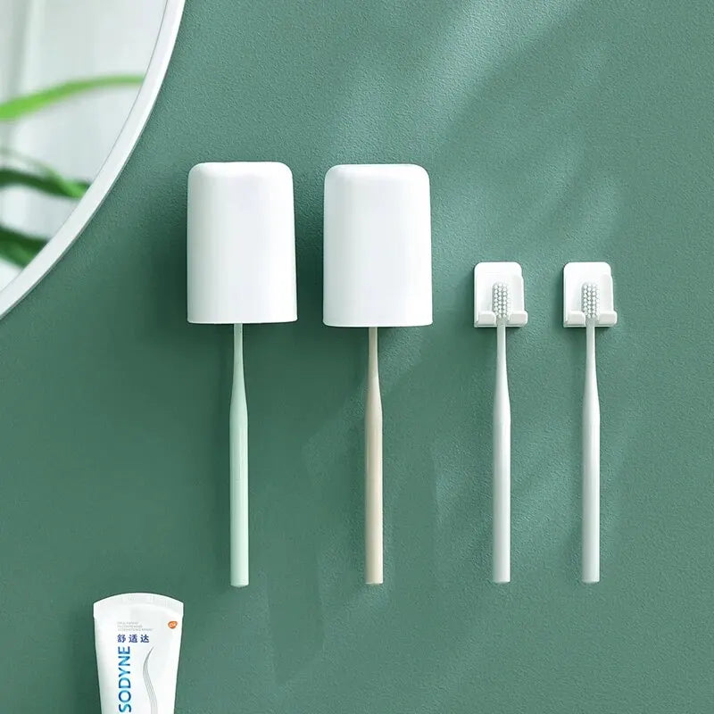 FaSoLa Toothbrush Holder Tooth Cup And Toothbrush Storage Rack Wall-Mounted Hole-Free Drilling Bathroom Toilet