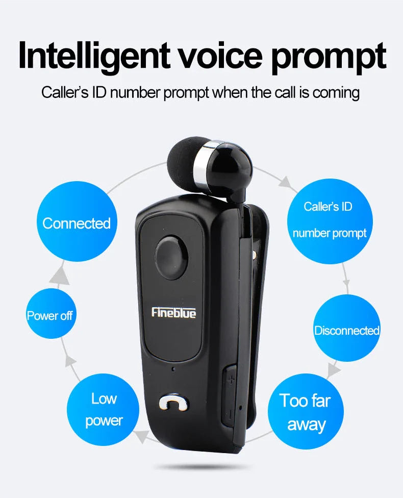 Fineblue F920 Wireless Retractable Portable Bluetooth Headset Headphone Remind Vibration Wear Clip Sports Collar Clip