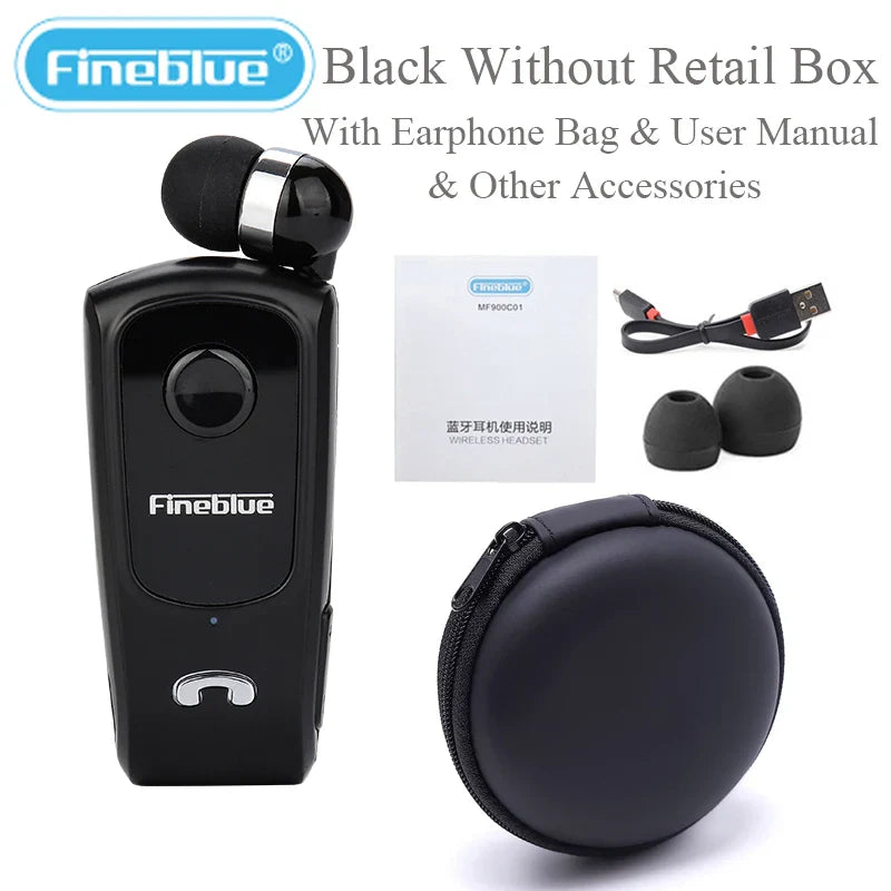 Fineblue F920 Wireless Retractable Portable Bluetooth Headset Headphone Remind Vibration Wear Clip Sports Collar Clip