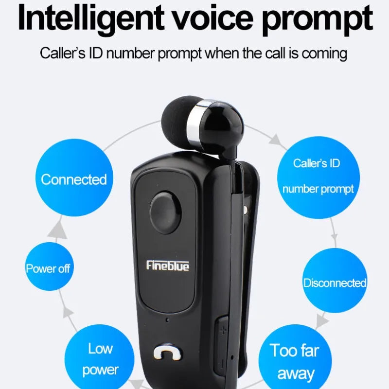 Fineblue F920 Wireless Retractable Portable Bluetooth Headset Headphone Remind Vibration Wear Clip Sports Collar Clip