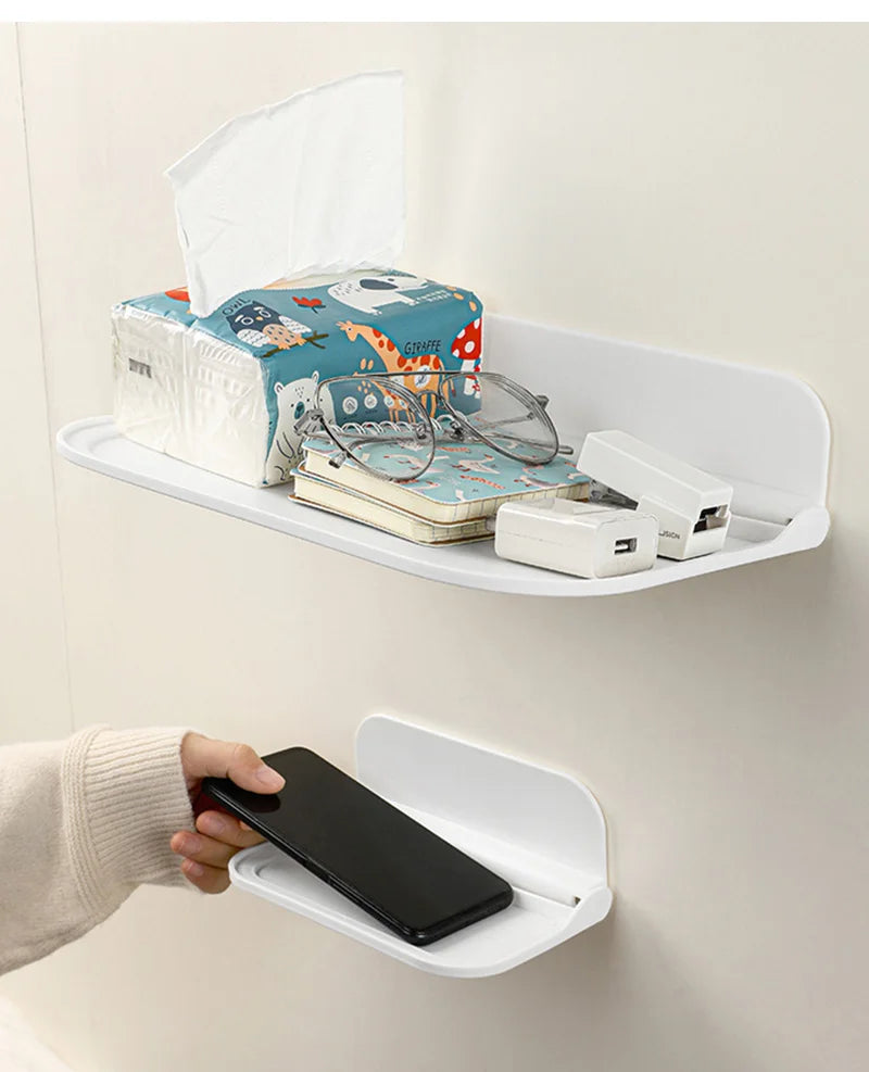 Folding Wall Mounted Shelf Saving Space Foldable Storage Rack Punch-Free Phone Holder Wifi Router Storage Tray