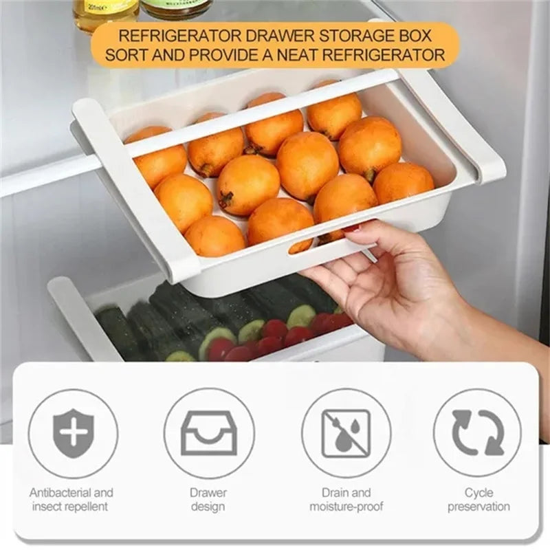 Fridges Egg Organizer Kitchen Refrigerator Drawer Organizers Pull Out Fridge Shelf Holder Storage Box for Vegetables