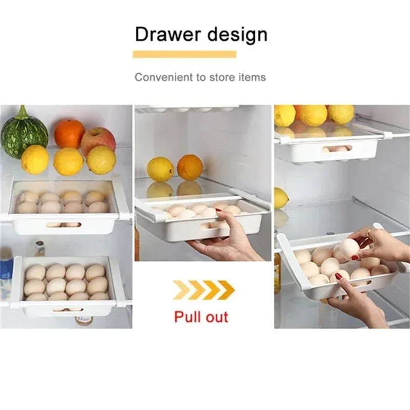 Fridges Egg Organizer Kitchen Refrigerator Drawer Organizers Pull Out Fridge Shelf Holder Storage Box for Vegetables