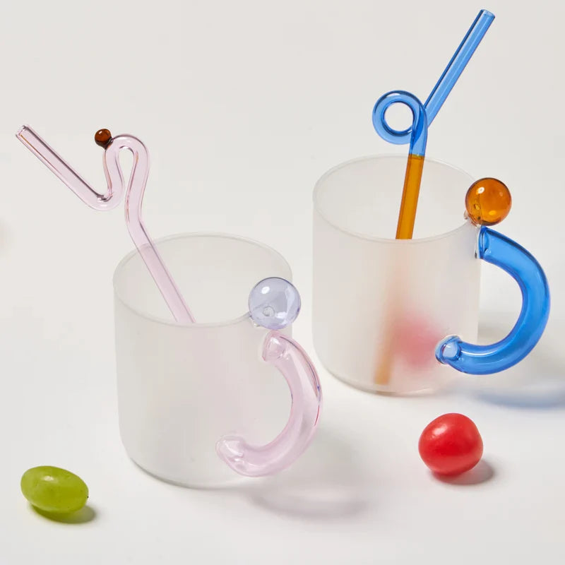 Glass Mug Coffee Cup Heat Resistance Mug Milk Tea Cup Drinkware Coffee Mug Glass Cups Glass Coffee Cup Drinking Straw