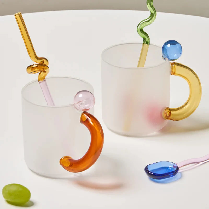 Glass Mug Coffee Cup Heat Resistance Mug Milk Tea Cup Drinkware Coffee Mug Glass Cups Glass Coffee Cup Drinking Straw