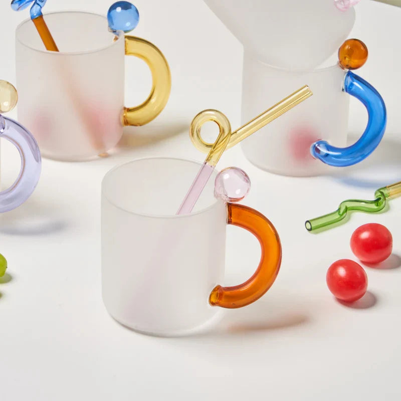 Glass Mug Coffee Cup Heat Resistance Mug Milk Tea Cup Drinkware Coffee Mug Glass Cups Glass Coffee Cup Drinking Straw