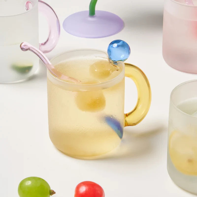 Glass Mug Coffee Cup Heat Resistance Mug Milk Tea Cup Drinkware Coffee Mug Glass Cups Glass Coffee Cup Drinking Straw