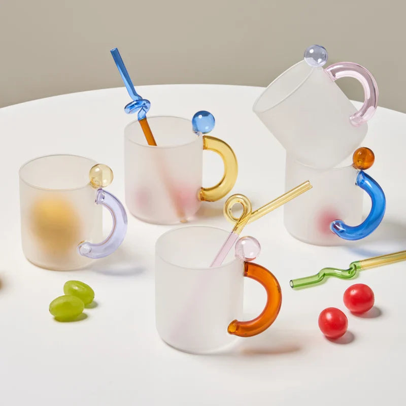 Glass Mug Coffee Cup Heat Resistance Mug Milk Tea Cup Drinkware Coffee Mug Glass Cups Glass Coffee Cup Drinking Straw