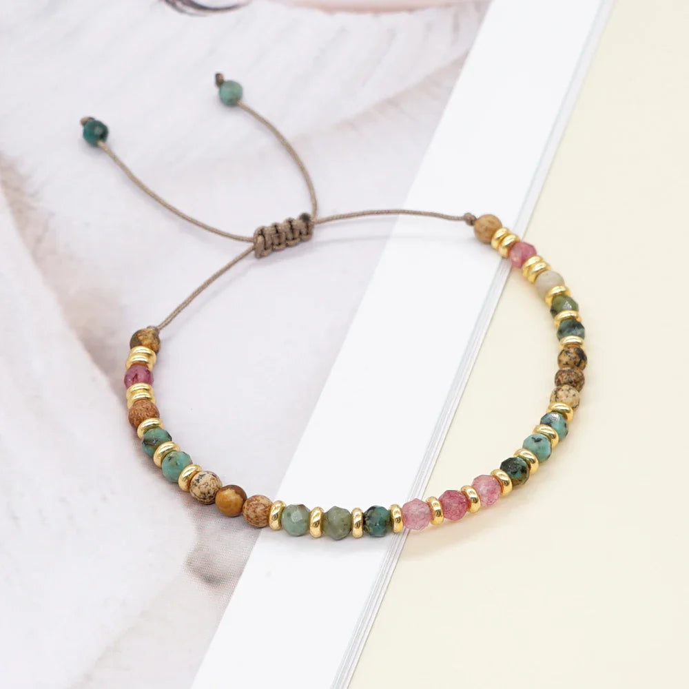 Go2Boho 2023 New Natural Stone Bracelet Fashion Vintage Jewelry Gold Color Spacer Beaded Bracelets for Women Adjustable