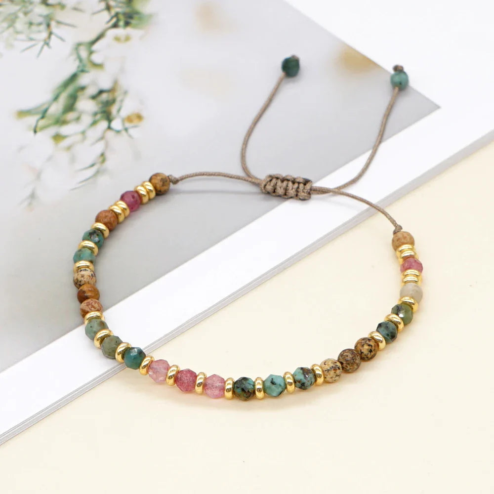 Go2Boho 2023 New Natural Stone Bracelet Fashion Vintage Jewelry Gold Color Spacer Beaded Bracelets for Women Adjustable