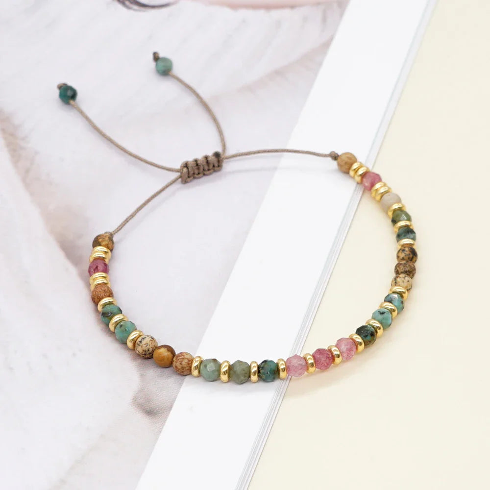 Go2Boho 2023 New Natural Stone Bracelet Fashion Vintage Jewelry Gold Color Spacer Beaded Bracelets for Women Adjustable