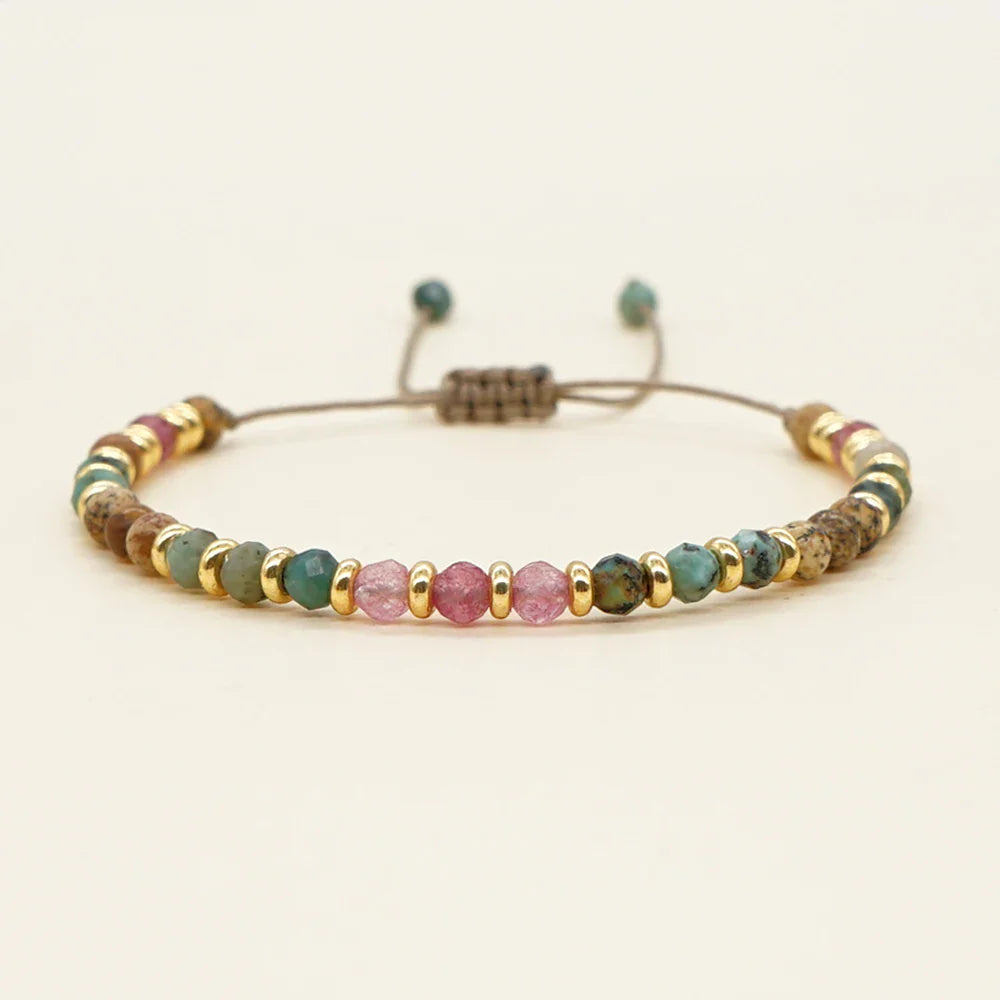 Go2Boho 2023 New Natural Stone Bracelet Fashion Vintage Jewelry Gold Color Spacer Beaded Bracelets for Women Adjustable