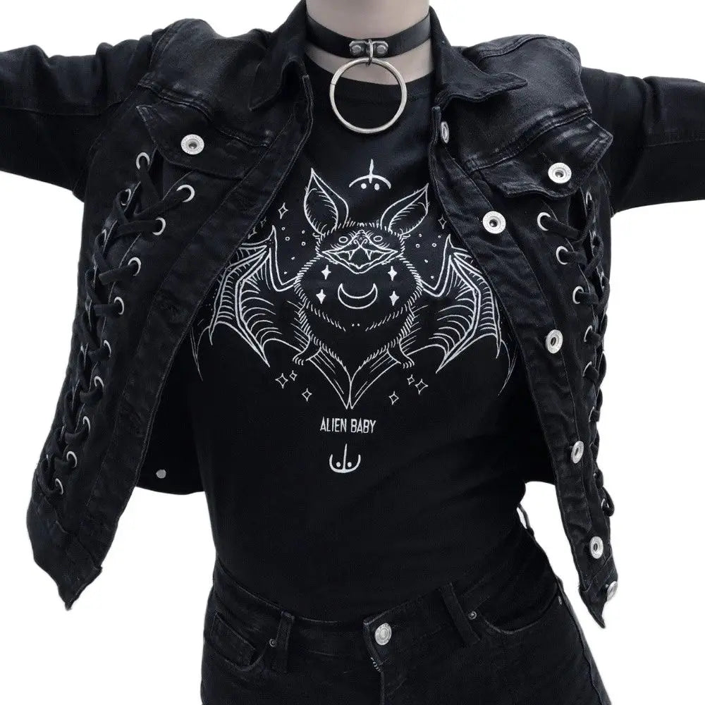 Gothic Women’s Printed T-shirt Black Loose Round Neck Short Sleeve Top