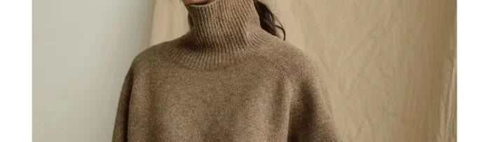 Grey Turtleneck Women’s Pullover Sweater Loose Languid Style 2022 New Autumn Winter Cashmere Thick Long Sleeve Knit