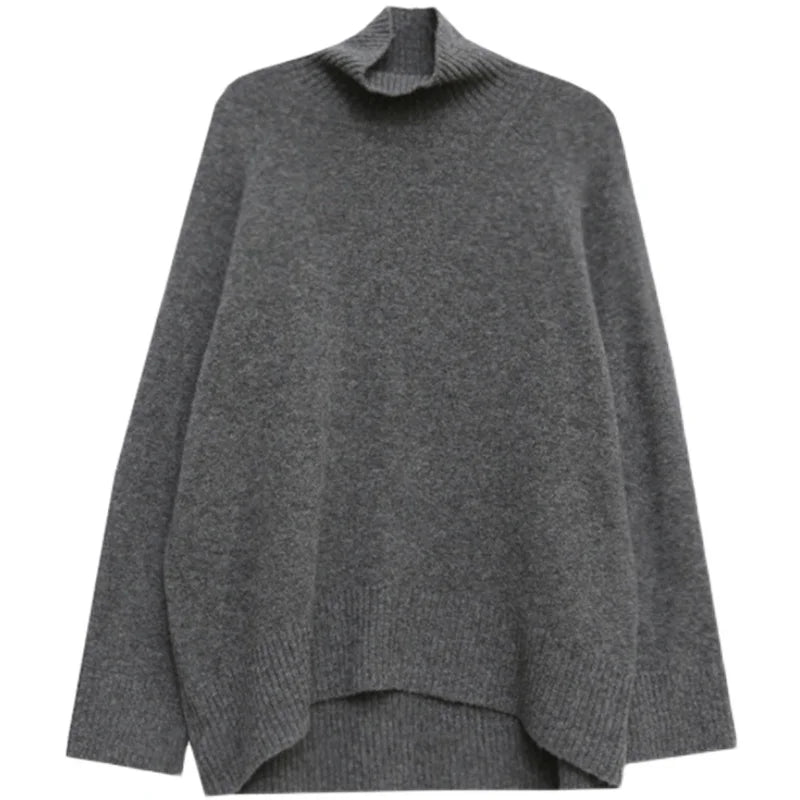 Grey Turtleneck Women’s Pullover Sweater Loose Languid Style 2022 New Autumn Winter Cashmere Thick Long Sleeve Knit