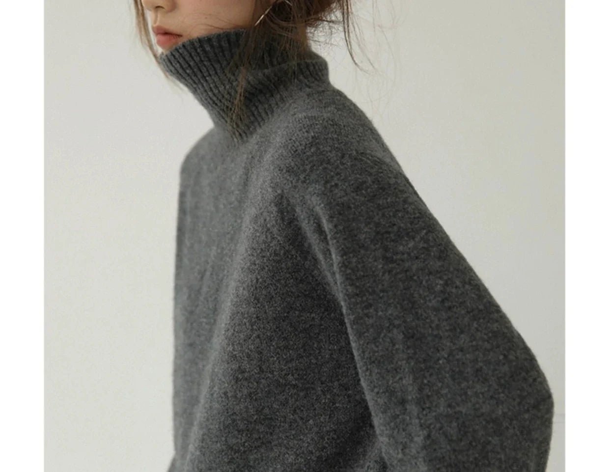 Grey Turtleneck Women’s Pullover Sweater Loose Languid Style 2022 New Autumn Winter Cashmere Thick Long Sleeve Knit