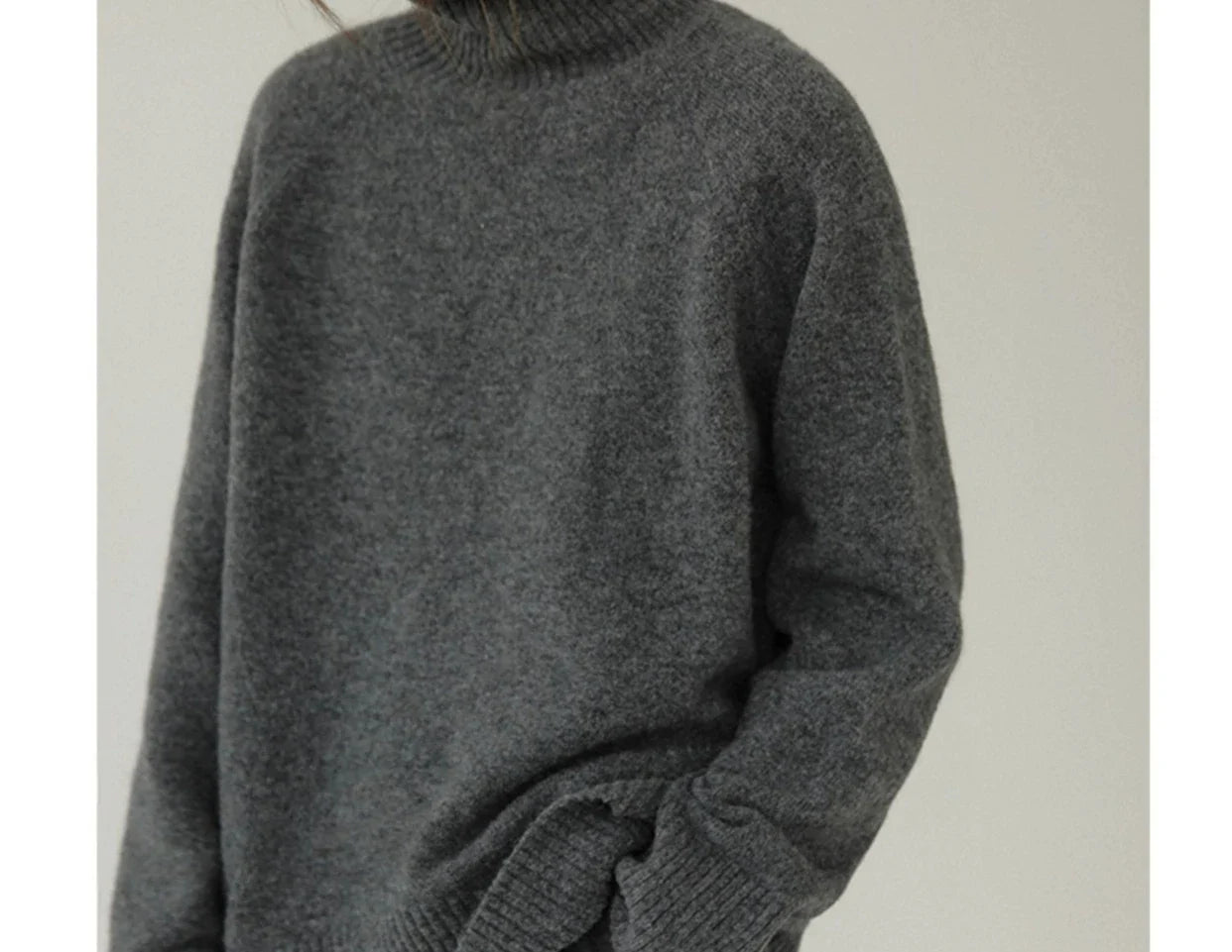 Grey Turtleneck Women’s Pullover Sweater Loose Languid Style 2022 New Autumn Winter Cashmere Thick Long Sleeve Knit