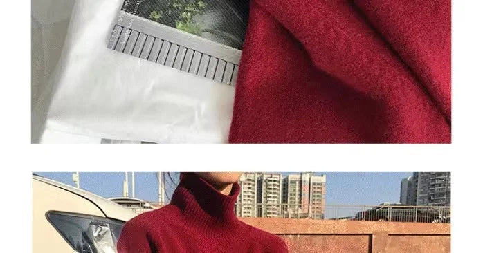 Grey Turtleneck Women’s Pullover Sweater Loose Languid Style 2022 New Autumn Winter Cashmere Thick Long Sleeve Knit