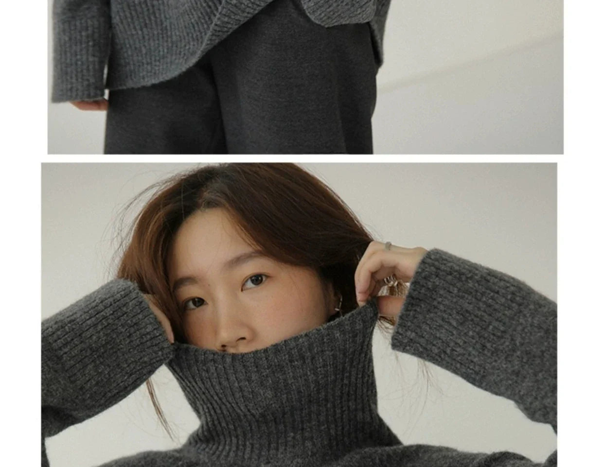 Grey Turtleneck Women’s Pullover Sweater Loose Languid Style 2022 New Autumn Winter Cashmere Thick Long Sleeve Knit