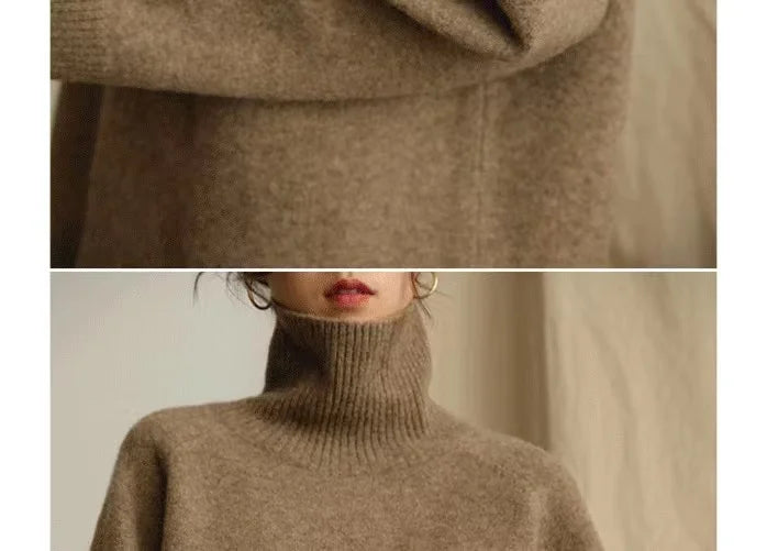 Grey Turtleneck Women’s Pullover Sweater Loose Languid Style 2022 New Autumn Winter Cashmere Thick Long Sleeve Knit