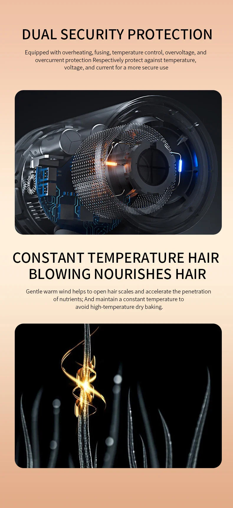 Hair Dryer High-Speed Electric Turbine Airflow Low Noise Constant Temperature And Quick Drying Suitable For Home Salons.