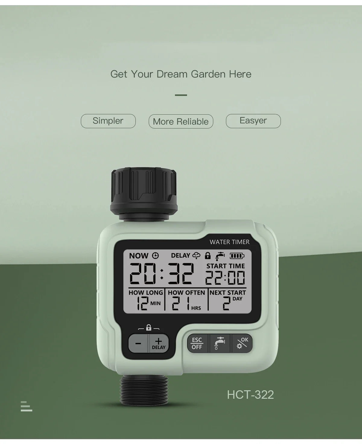 HCT-322 Automatic Water Timer Garden Digital Irrigation Machine Intelligent Sprinkler Used Outdoor to Save Water&Time