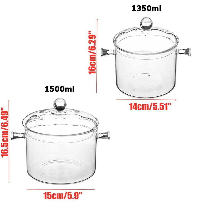 Heat Resistant Transparent Glass Soup Porridge Pot 1.35/1.5L Microwave Fire Heating Glass Bowl Kitchen Cooking Tools Hot