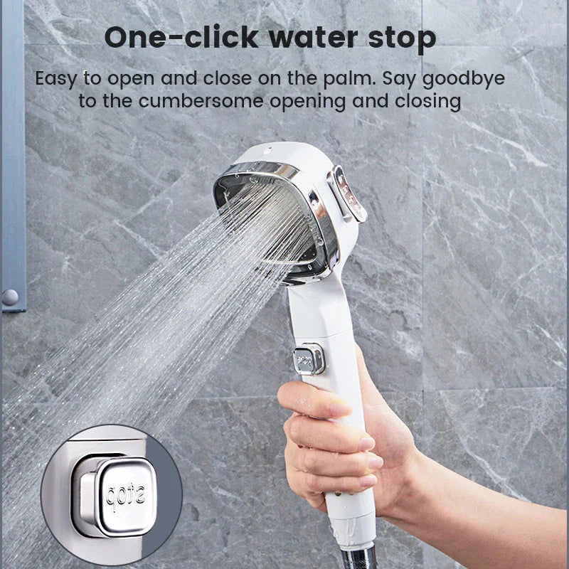 High Pressure Shower Head Water Saving 3 Modes Shower Heads Adjustable One-Key Stop Water Massage Sprayer Bathroom