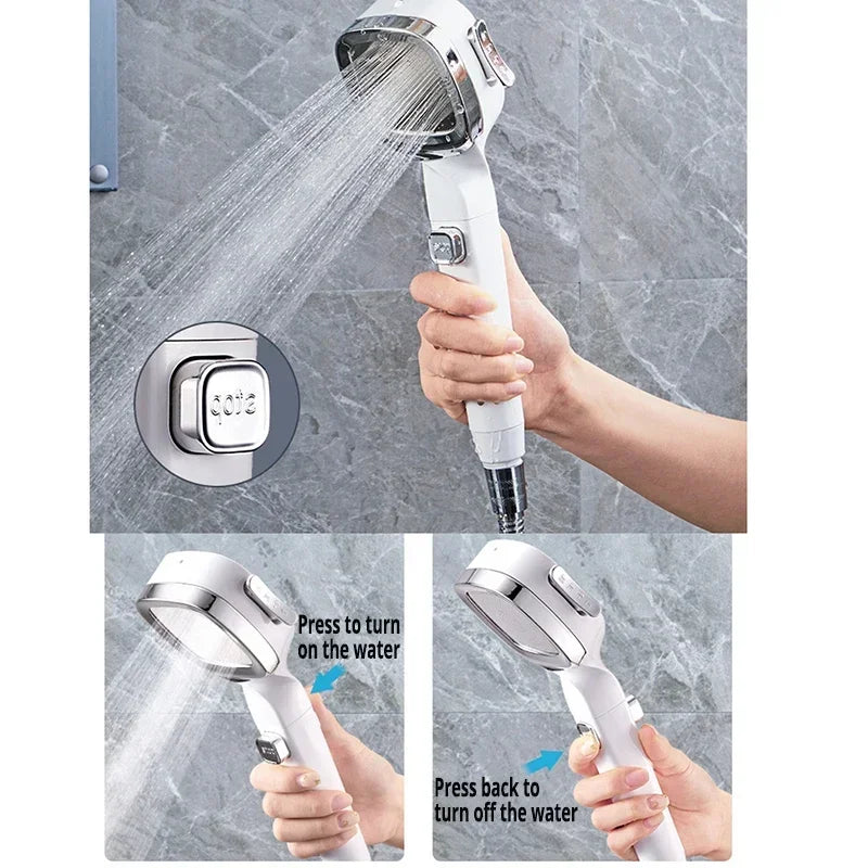 High Pressure Shower Head Water Saving 3 Modes Shower Heads Adjustable One-Key Stop Water Massage Sprayer Bathroom