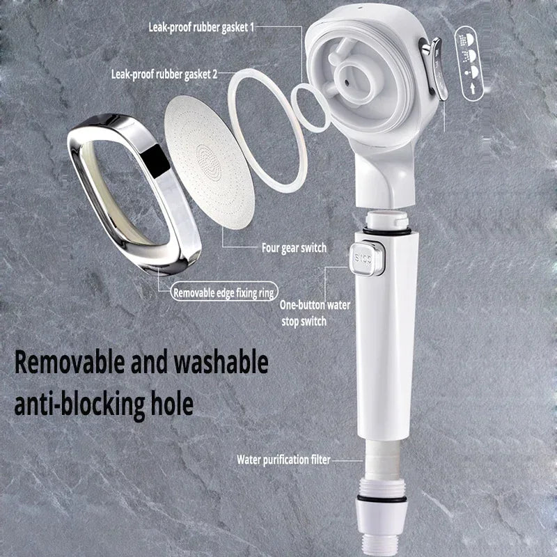 High Pressure Shower Head Water Saving 3 Modes Shower Heads Adjustable One-Key Stop Water Massage Sprayer Bathroom