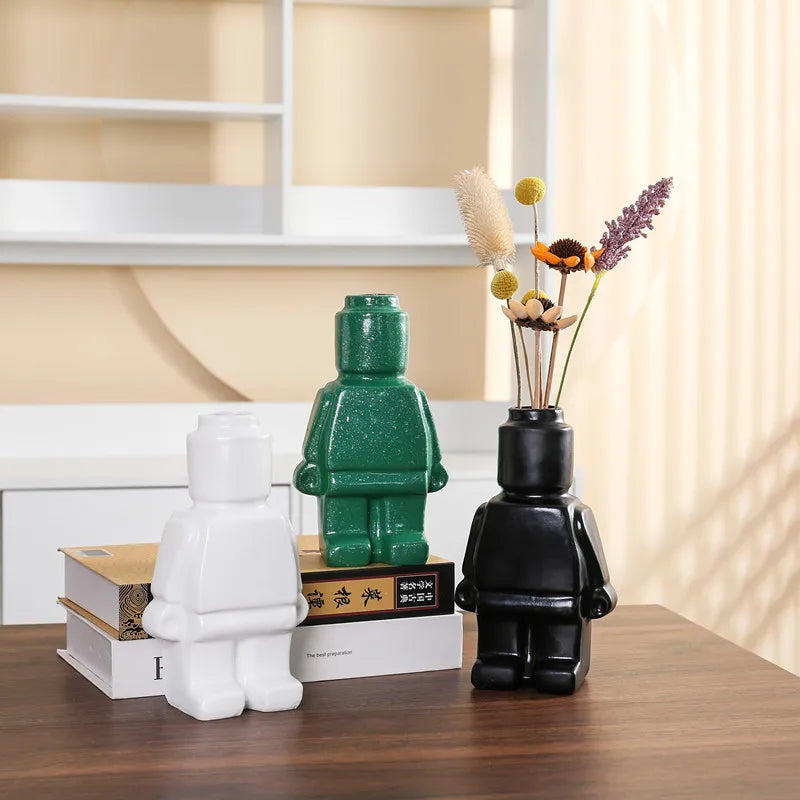 Hot European Resin Statue Creativity Block Man TV Cabinet Desktop Flower Vase Modern Home Decoration Accessories