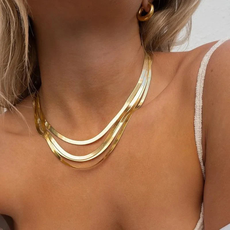 Hot Fashion Unisex Snake Chain Women Necklace Choker Stainless Steel Herringbone Gold Color Chain Necklace For Women